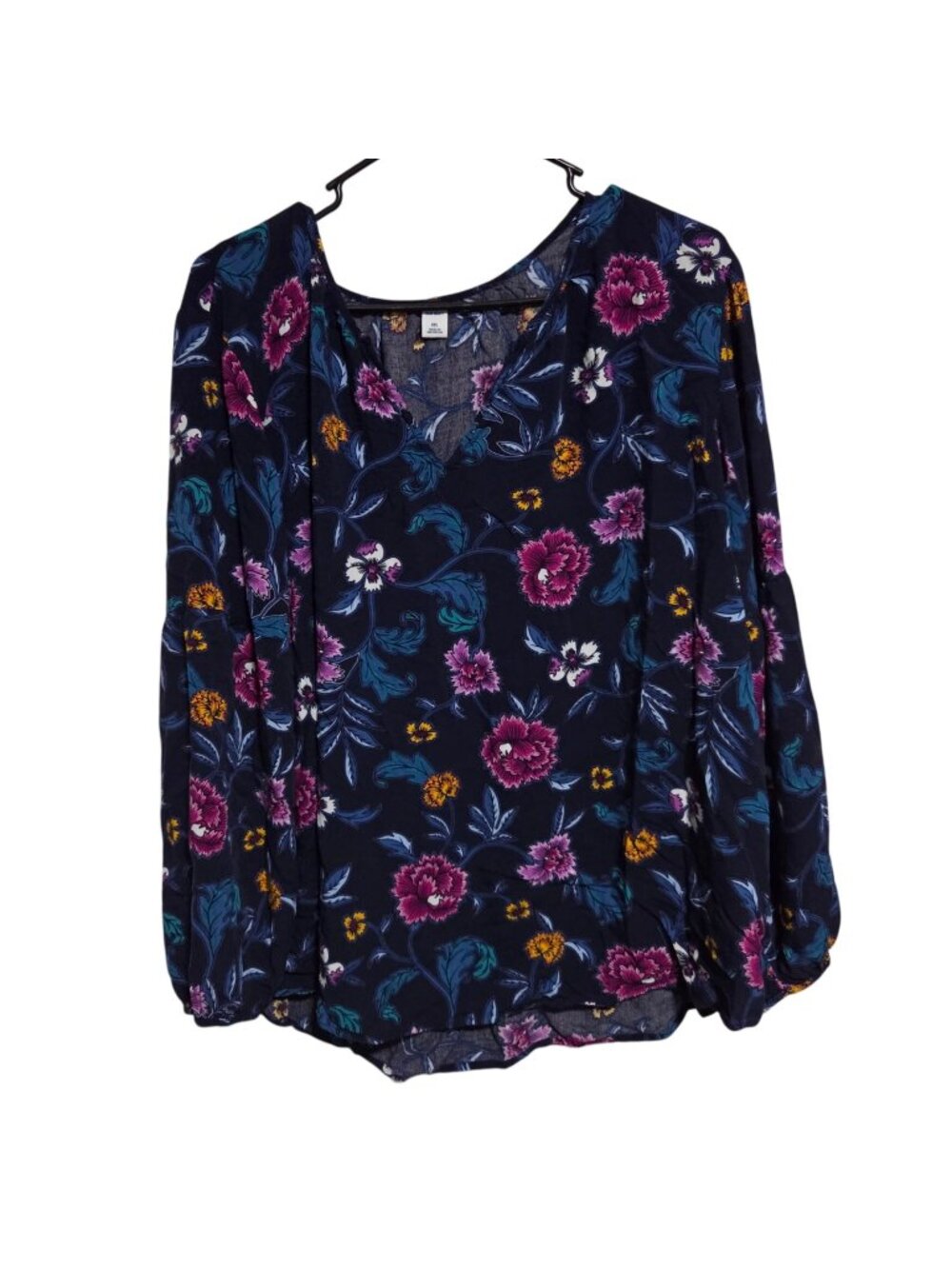 Old Navy Blouse Size XXL Floral Blue Pink Long Sleeves Cottagecore Peasant Boho